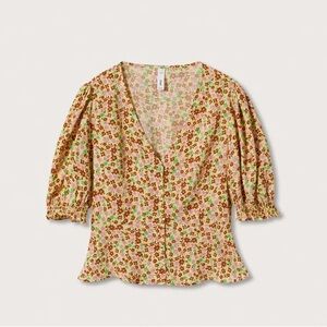 MANGO Floral Print Puff Sleeve Blouse